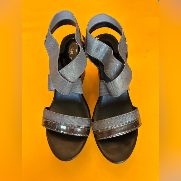 Charles David Metallic Gray Elastic Strap High Heel Wedge Sandals - Picture 1 of 10
